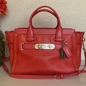 Coach Swagger Carryall In Pebble Leather Coral Style No.34408